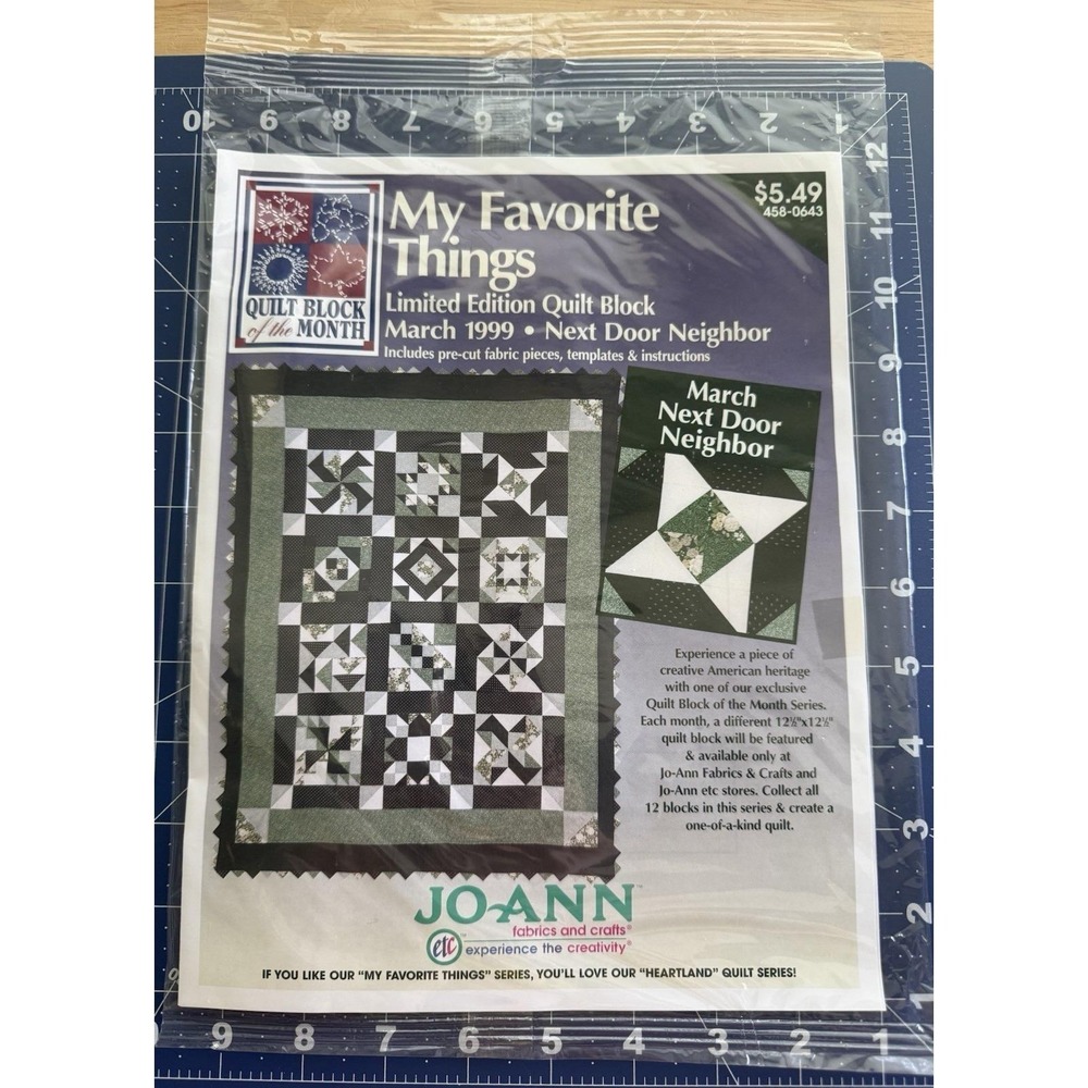 Joann March 1999 Limited Ed. My Favorite Things Quilt BOM Kit Next Door Neighbor